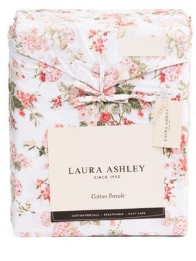 Laura Ashley Cotton Percale Floral Sheet Set - Pink Floral on White